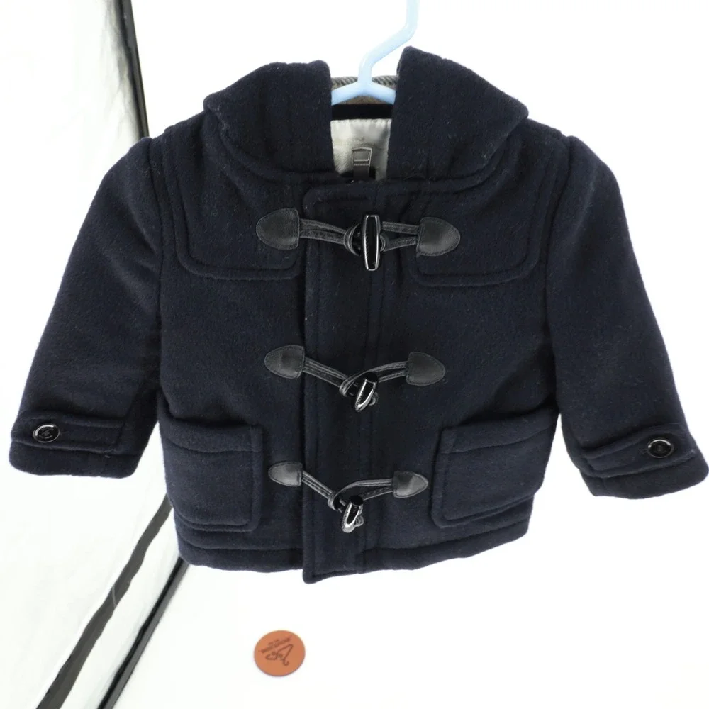 Burberry Children Wool Duffle Coat Hooded Nova Check Lining 6M Designer Luxury‎